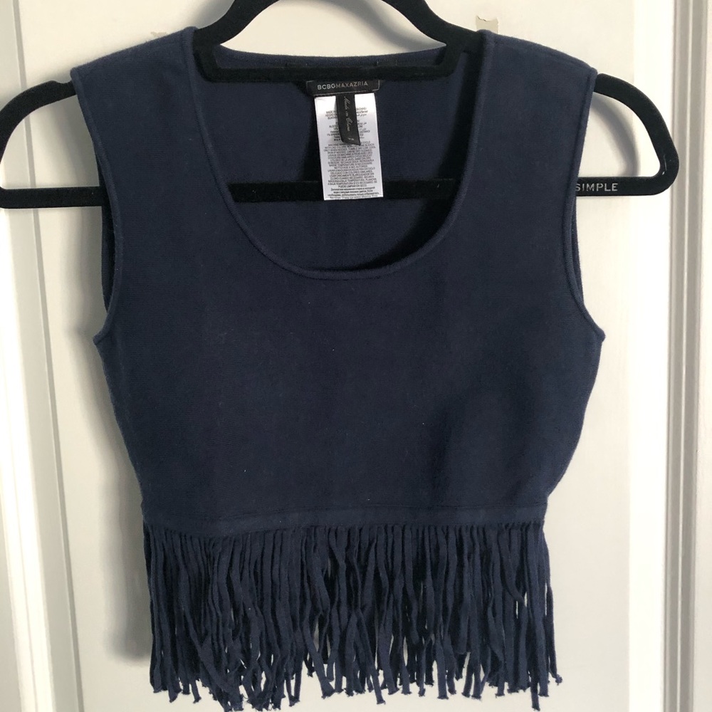 BCBG MAXAZRIA Blue Frill Crop Top
